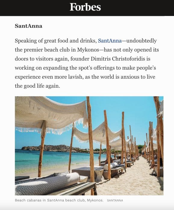 Forbes | 2022 - Mykonos’ Most Fashionable Hot Spots & Resorts 2022