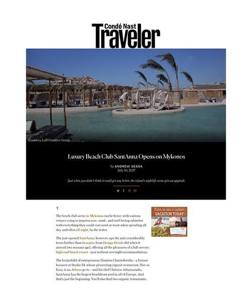 Condé Nast Traveler | Jul 10, 2017 - Luxury Beach Club SantAnna Opens on Mykonos